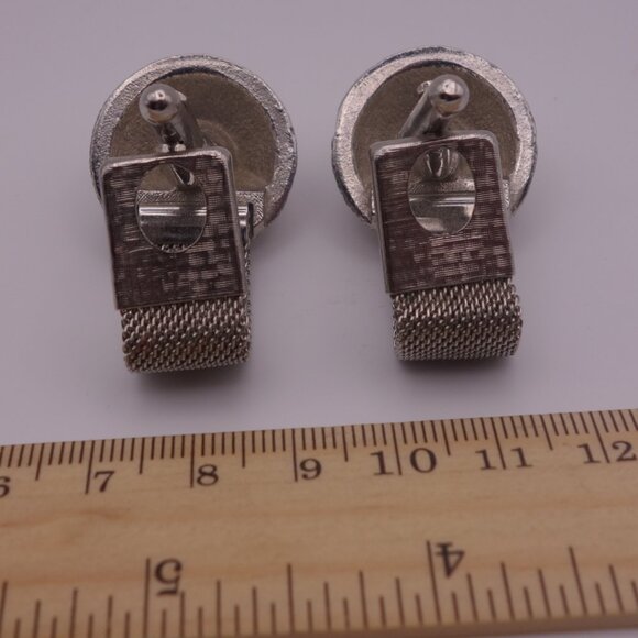 Watch Band Style Circular Green Stone Cuff Links - Picture 11 of 16